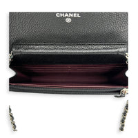 Classic Wallet On Chain Black in Caviar Leather, Silver hardware