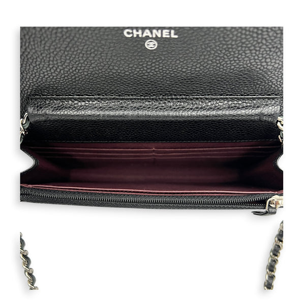 Classic Wallet On Chain Black in Caviar Leather, Silver hardware