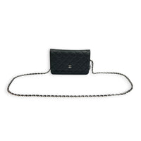 Classic Wallet On Chain Black in Caviar Leather, Silver hardware