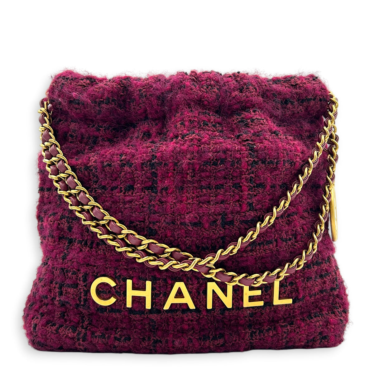 22 Tote Shoulder Bag Purple in Tweed, Gold hardware