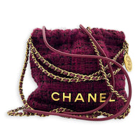 22 Tote Shoulder Bag Purple in Tweed, Gold hardware