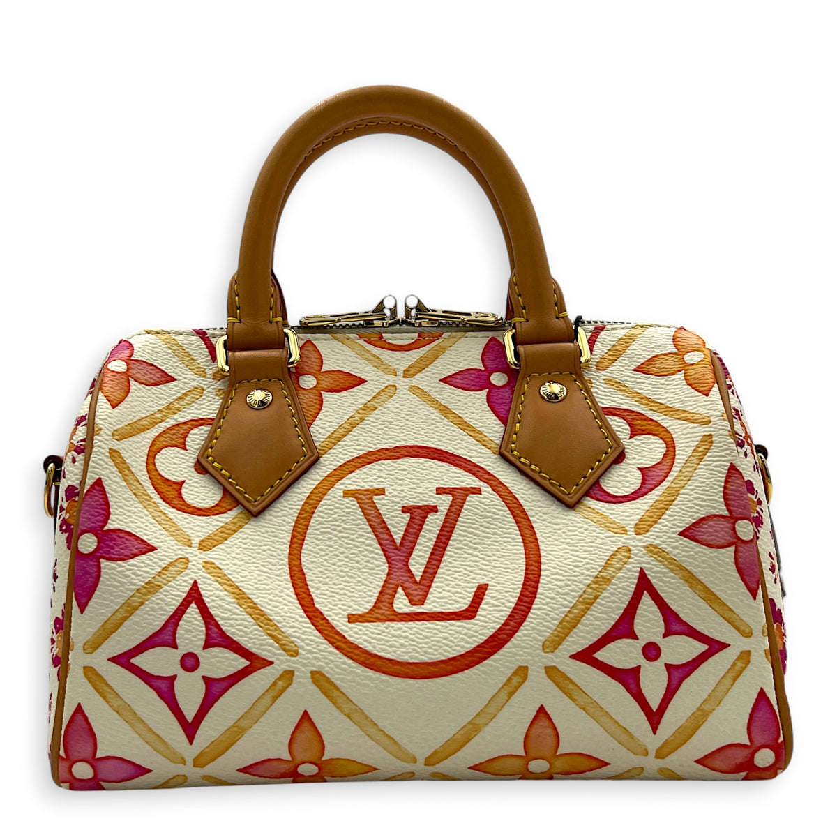 Speedy Bandouliere Top Handle Bag 20 By The Pool in Monogram Coated Canvas, Gold hardware