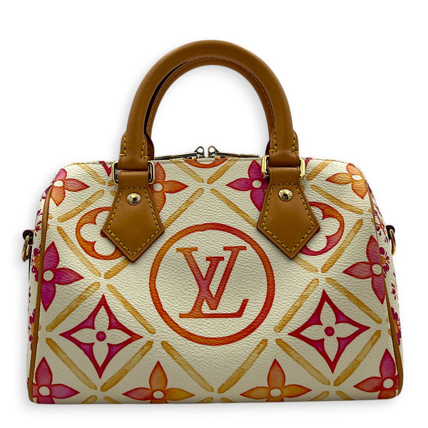 Speedy Bandouliere Top Handle Bag 20 By The Pool in Monogram Coated Canvas, Gold hardware