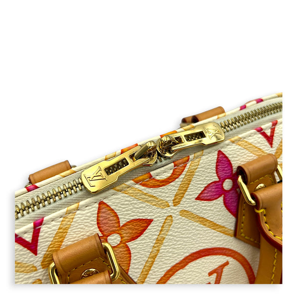 Speedy Bandouliere Top Handle Bag 20 By The Pool in Monogram Coated Canvas, Gold hardware