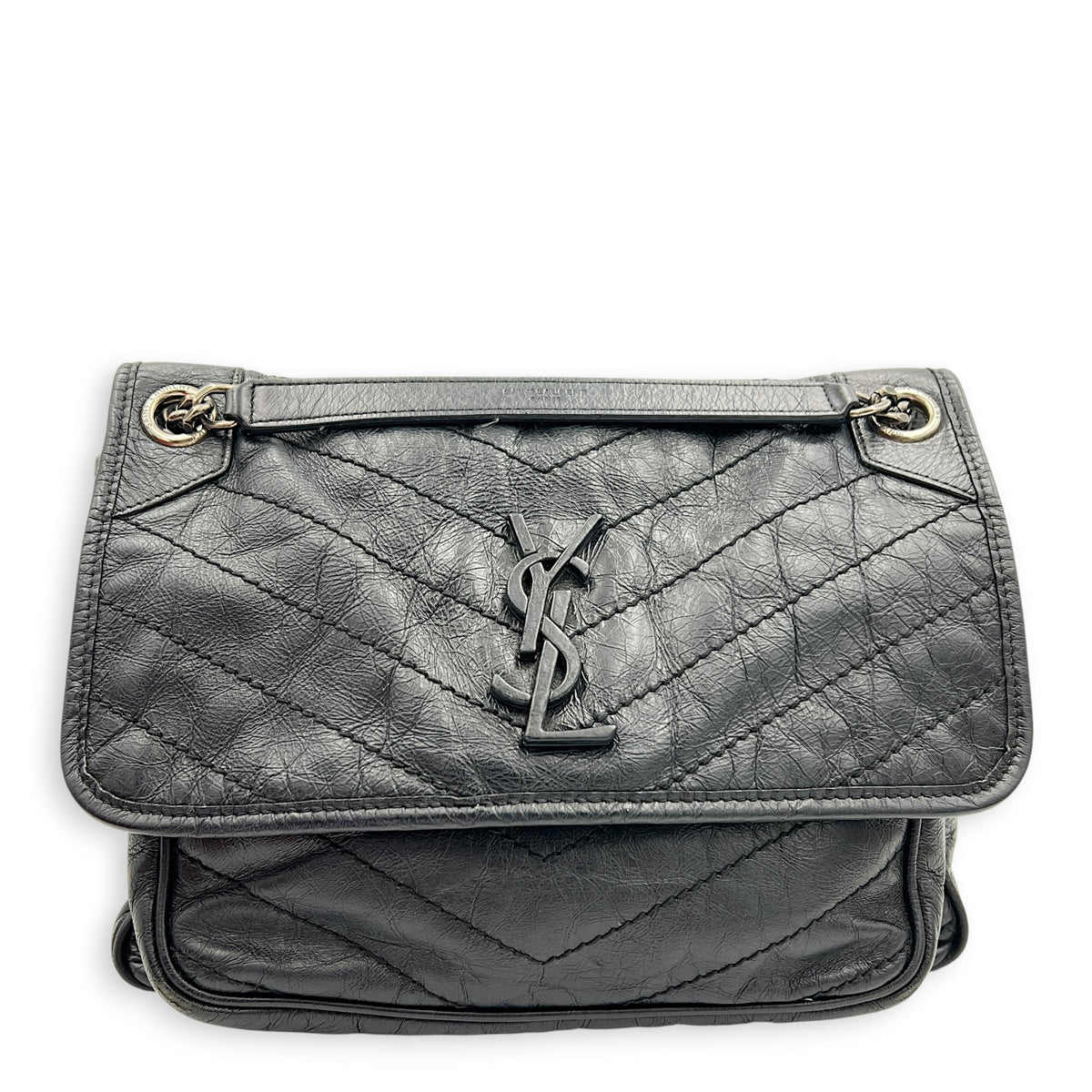 Niki Shoulder Bag Black in Calfskin, Ruthenium hardware