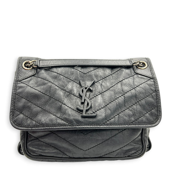 Niki Shoulder Bag Black in Calfskin, Ruthenium hardware