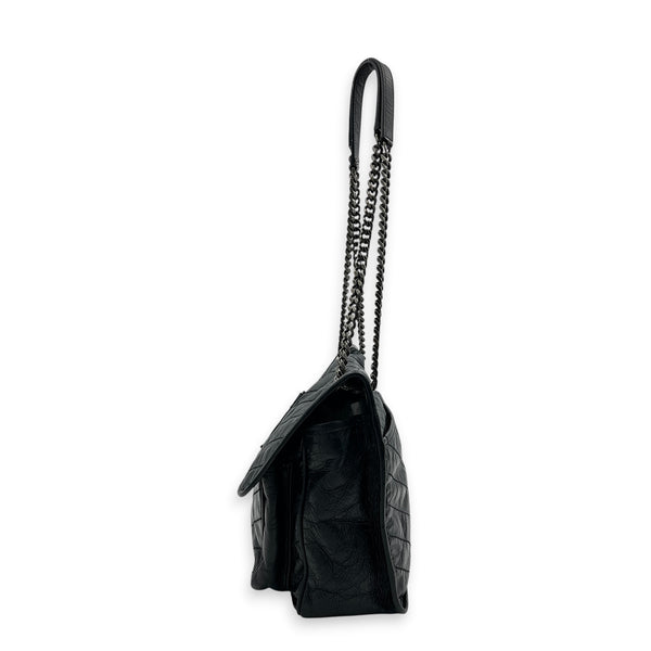 Niki Shoulder Bag Black in Calfskin, Ruthenium hardware