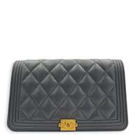 Boy Grey Wallet On Chain in Caviar Leather, Gold hardware