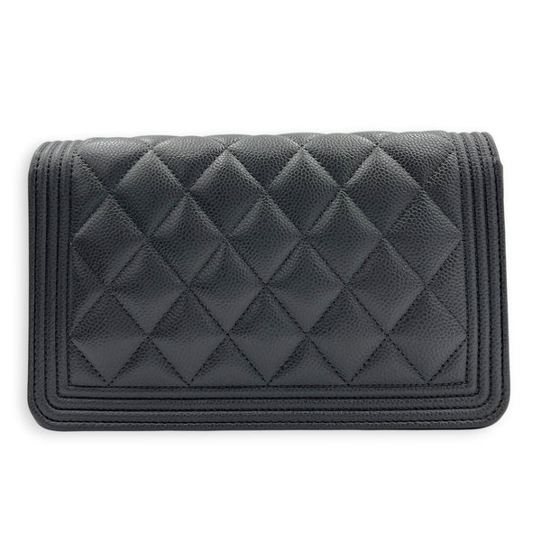 Boy Grey Wallet On Chain in Caviar Leather, Gold hardware