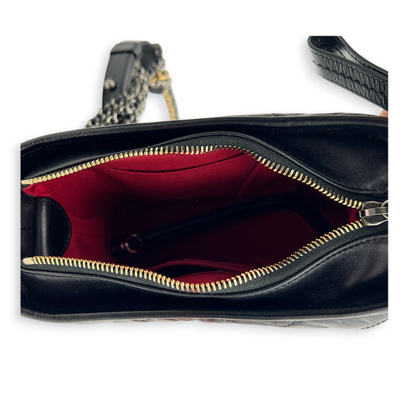 Gabrielle Small Black Shoulder Bag in Calfskin, Mixed hardware