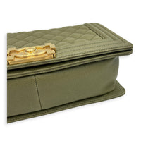 Boy Medium Green Shoulder Bag in Caviar Leather, Gold hardware