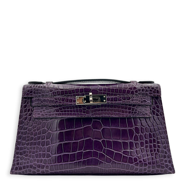 Kelly Pochette Amethyst in Shiny Niloticus Crocodile, Palladium hardware