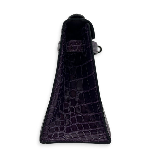 Kelly Pochette Amethyst in Shiny Niloticus Crocodile, Palladium hardware