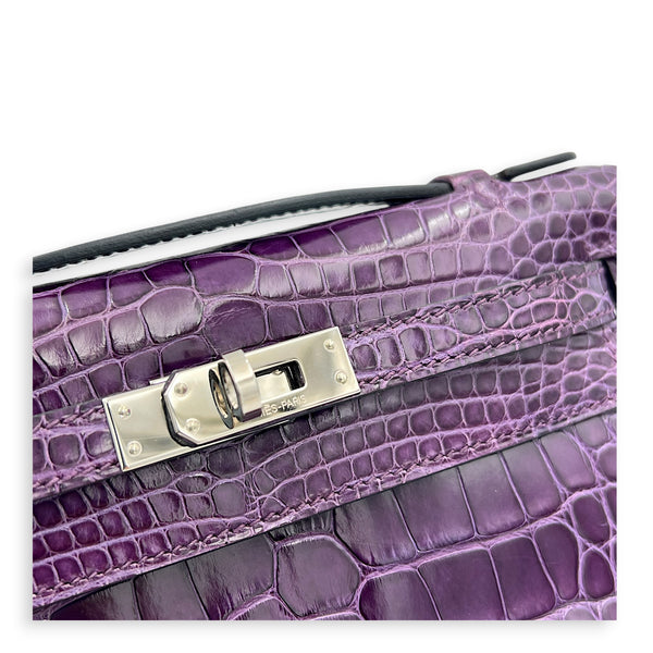 Kelly Pochette Amethyst in Shiny Niloticus Crocodile, Palladium hardware