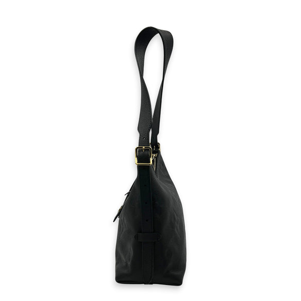 Carryall PM Black Shoulder Bag in Empreinte Leather, Gold hardware