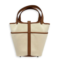 Picotin Cargo 18 Gold/Ecru Top Handle Bag in Toile & Swift, Palladium hardware