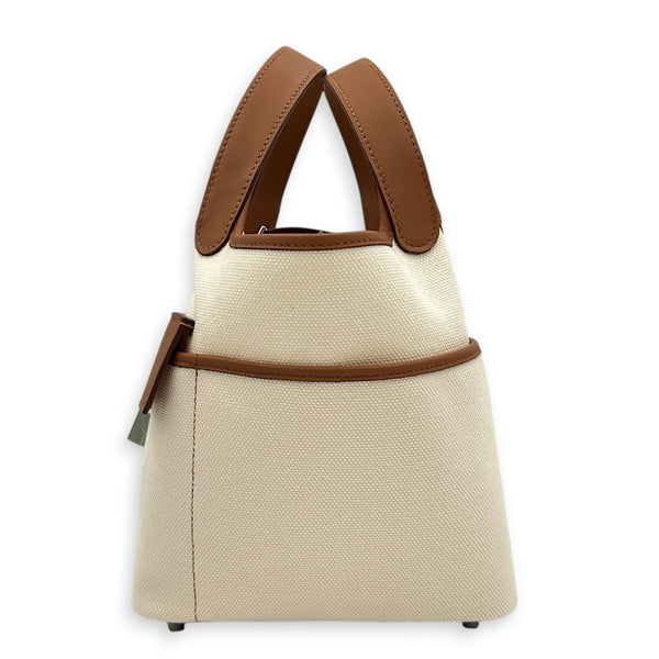 Picotin Cargo 18 Gold/Ecru Top Handle Bag in Toile & Swift, Palladium hardware