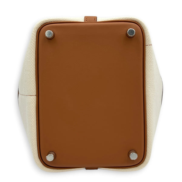 Picotin Cargo 18 Gold/Ecru Top Handle Bag in Toile & Swift, Palladium hardware