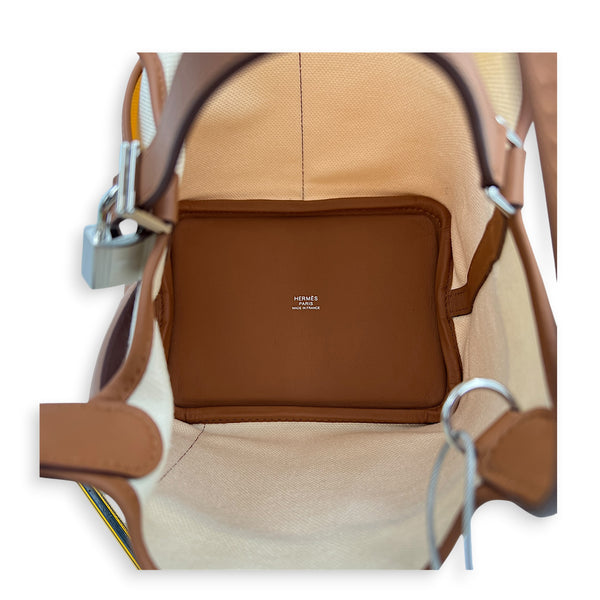Picotin Cargo 18 Gold/Ecru Top Handle Bag in Toile & Swift, Palladium hardware