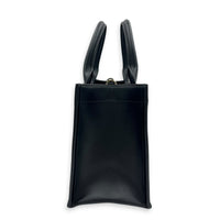 Cannage Book Small Black Tote Bag in Calfskin, Gold hardware