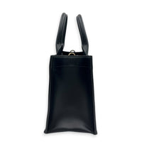 Cannage Book Small Black Tote Bag in Calfskin, Gold hardware