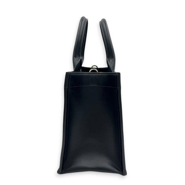 Cannage Book Small Black Tote Bag in Calfskin, Gold hardware
