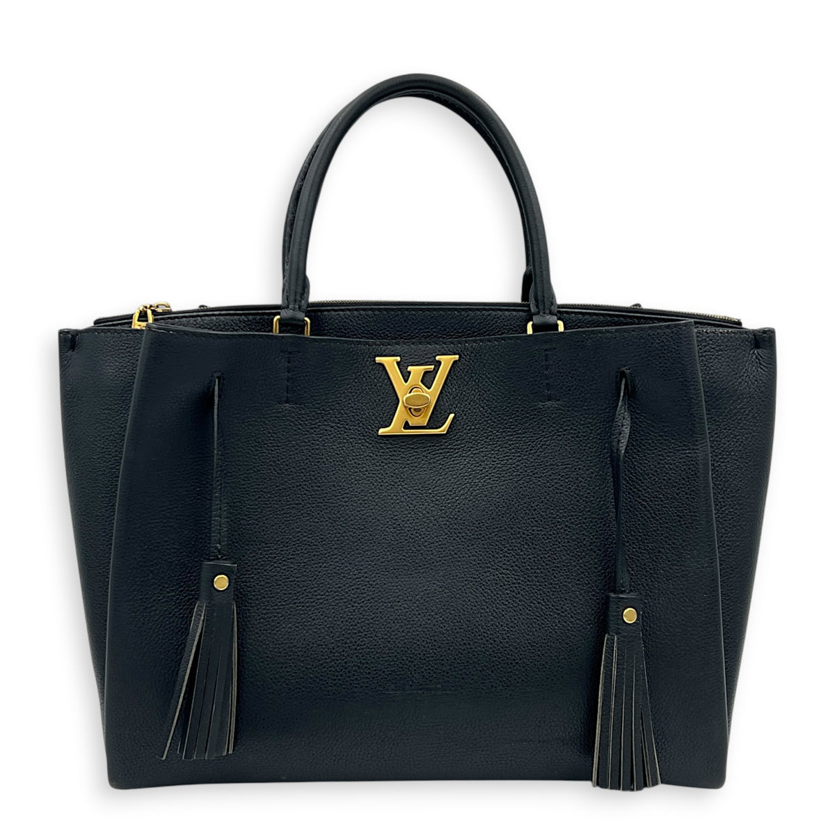 Lock Me Tote Bag Black in Calfskin, Gold hardware