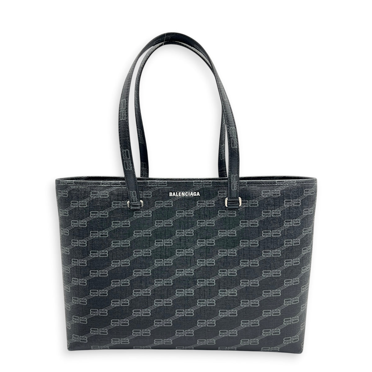 BB Monogram Tote Bag Black in Coated Canvas, Silver hardware
