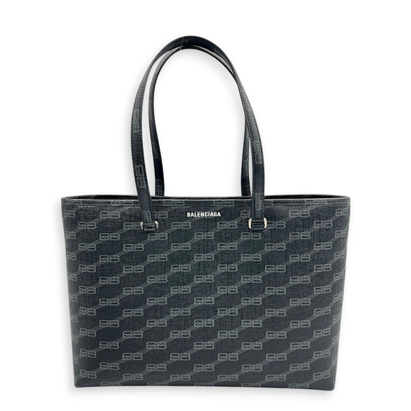 BB Monogram Tote Bag Black in Coated Canvas, Silver hardware