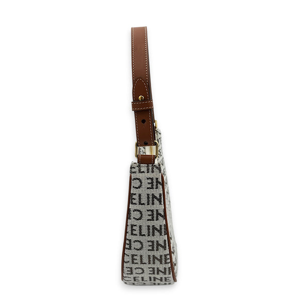 Ava Shoulder Bag White in Canvas, Gold hardware