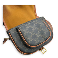 Folco Shoulder Bag Brown in Coated Canvas, Gold hardware