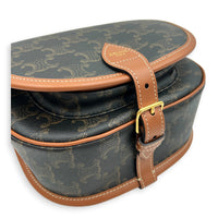 Folco Shoulder Bag Brown in Coated Canvas, Gold hardware
