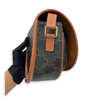 Folco Shoulder Bag Brown in Coated Canvas, Gold hardware