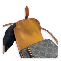 Folco Shoulder Bag Brown in Coated Canvas, Gold hardware