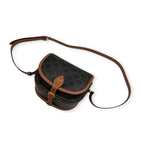 Folco Shoulder Bag Brown in Coated Canvas, Gold hardware