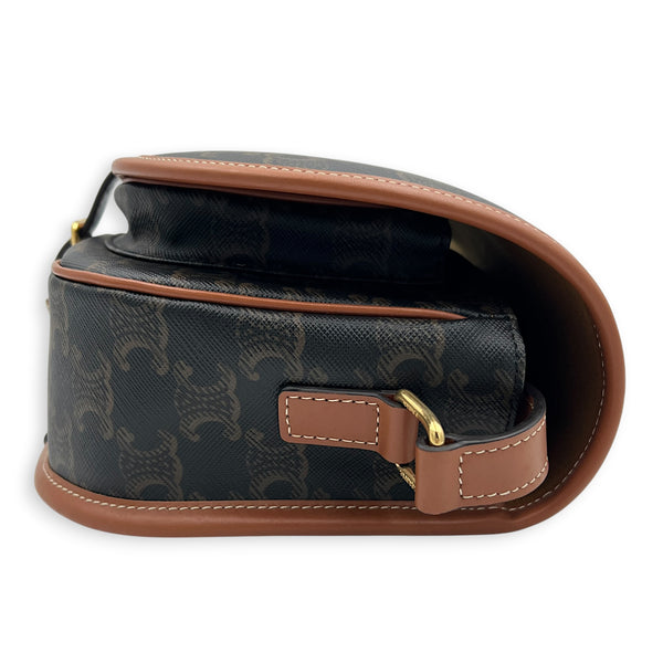 Folco Shoulder Bag Brown in Coated Canvas, Gold hardware