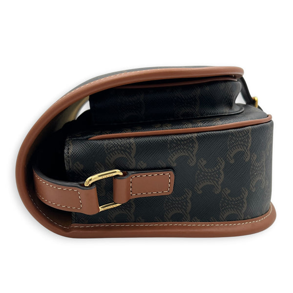 Folco Shoulder Bag Brown in Coated Canvas, Gold hardware