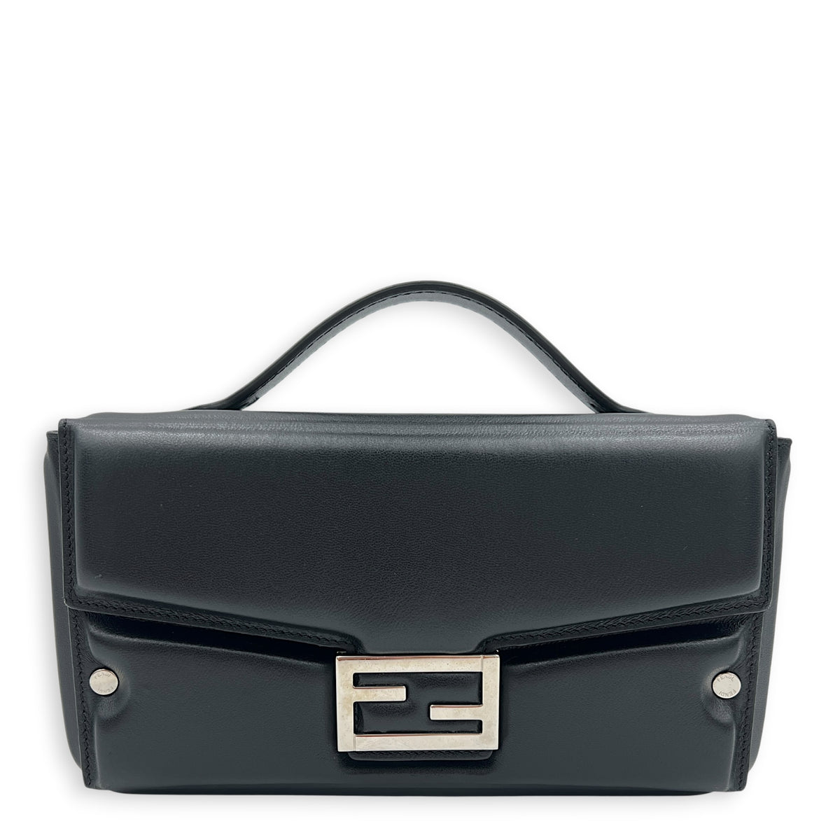 Soft Trunk Baguette Shoulder Bag Black in Nappa Leather, Silver hardware