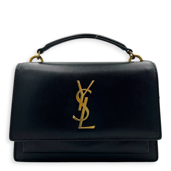 Sunset Wallet On Chain Black in Calfskin, Gold hardware
