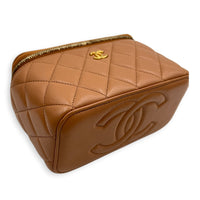 Pearl Crush Vanity Bag Brown in Lambskin, Gold hardware