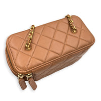 Pearl Crush Vanity Bag Brown in Lambskin, Gold hardware