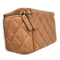 Pearl Crush Vanity Bag Brown in Lambskin, Gold hardware