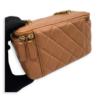Pearl Crush Vanity Bag Brown in Lambskin, Gold hardware