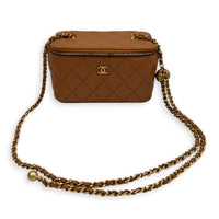 Pearl Crush Vanity Bag Brown in Lambskin, Gold hardware