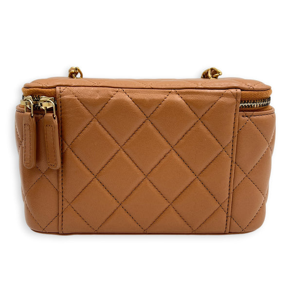 Pearl Crush Vanity Bag Brown in Lambskin, Gold hardware