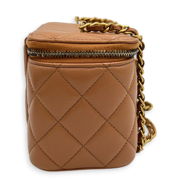 Pearl Crush Vanity Bag Brown in Lambskin, Gold hardware