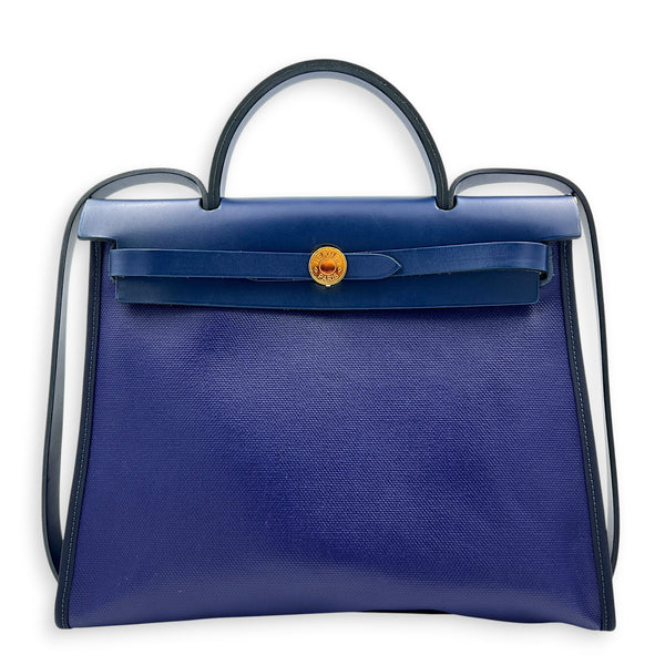 Herbag Blue in Coated Canvas, Silver hardware