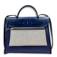Herbag Blue in Coated Canvas, Silver hardware