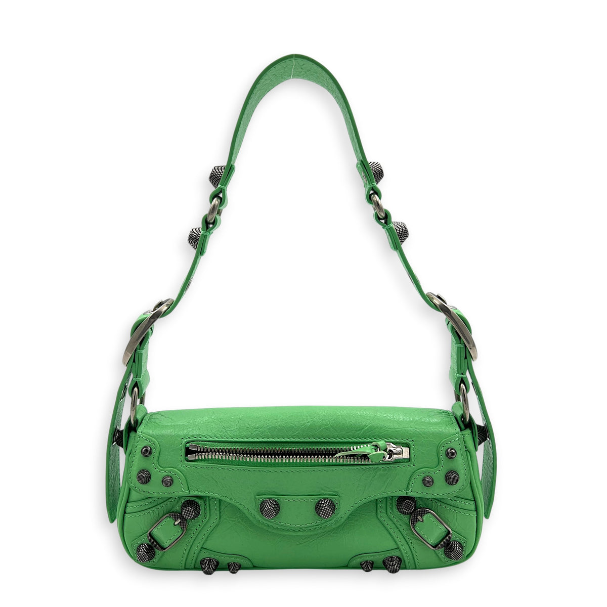 Le Cagole Shoulder Bag XS Green in Calfskin, Silver hardware