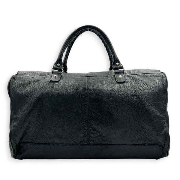 City Boston Black Top Handle Bag in Calfskin, Ruthenium hardware